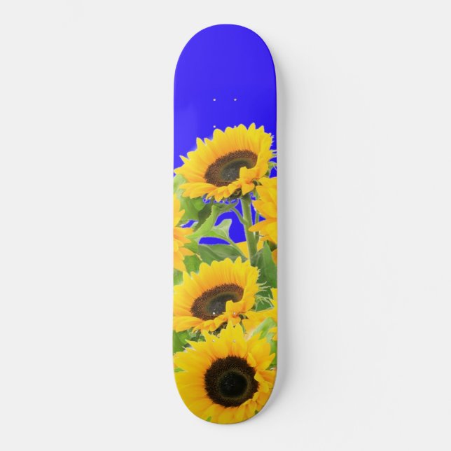 Skateboard Fleurs de soleil - drapeau ukrainien Paix Liberté  (Recto)