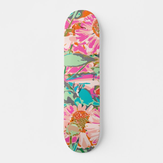 Skateboard Fleurs de soleil roses (Devant)
