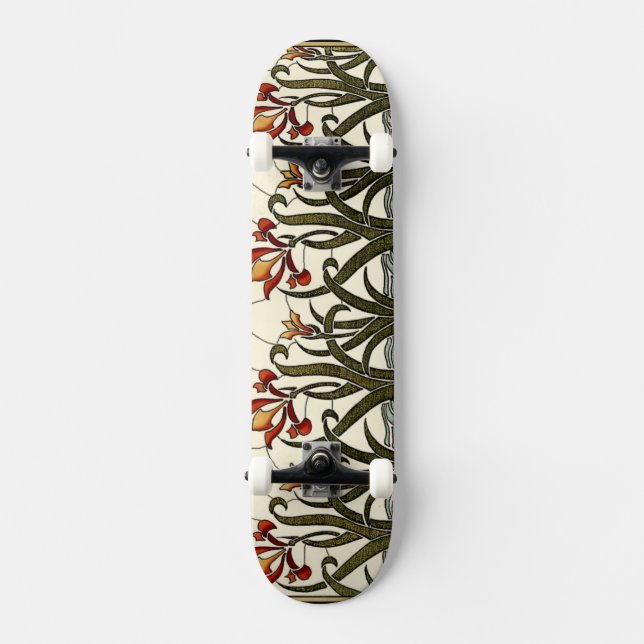 Skateboard Fleurs en verre tendu avec bordure en tan (Recto)
