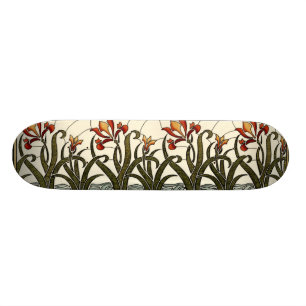 Skateboard Fleurs en verre tendu avec bordure en tan