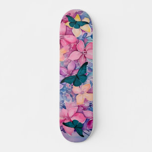 Skateboard Fleurs et papillons d'inspiration vintage