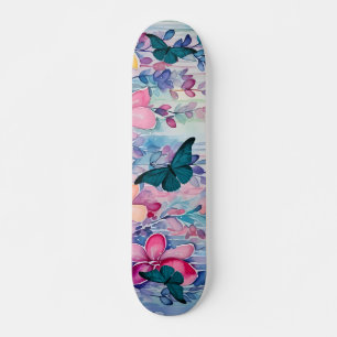 Skateboard Fleurs et papillons d'inspiration vintage