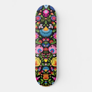 Skateboard Fleurs folkloriques Wycinanki noir