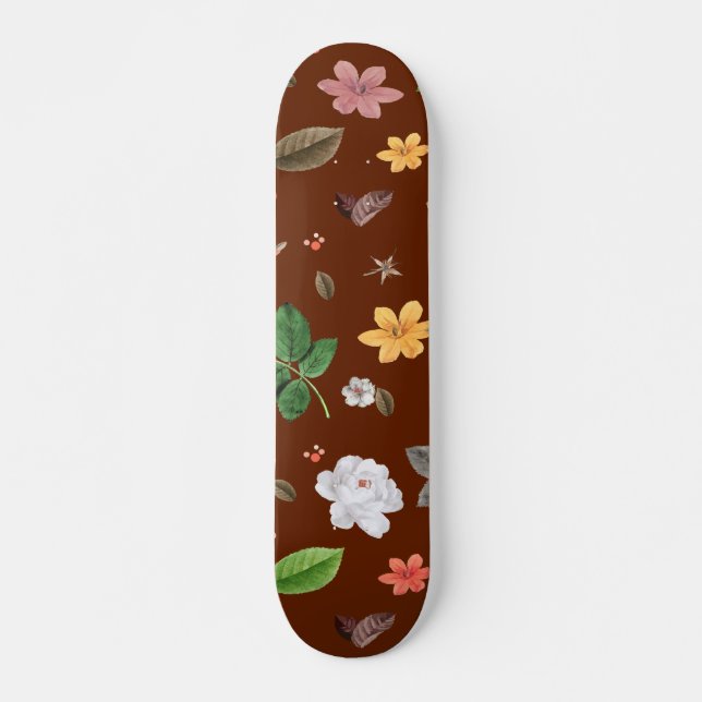 Skateboard Fleurs jaunes et roses blanches 12 (Devant)