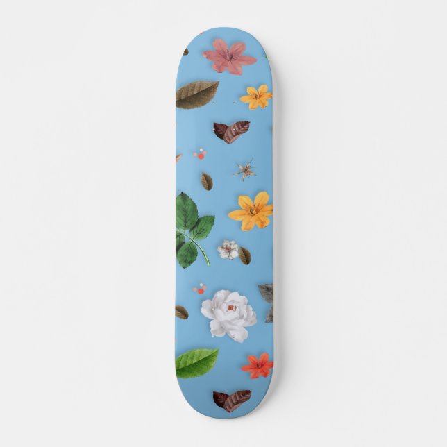 Skateboard Fleurs jaunes et roses blanches 18 (Devant)