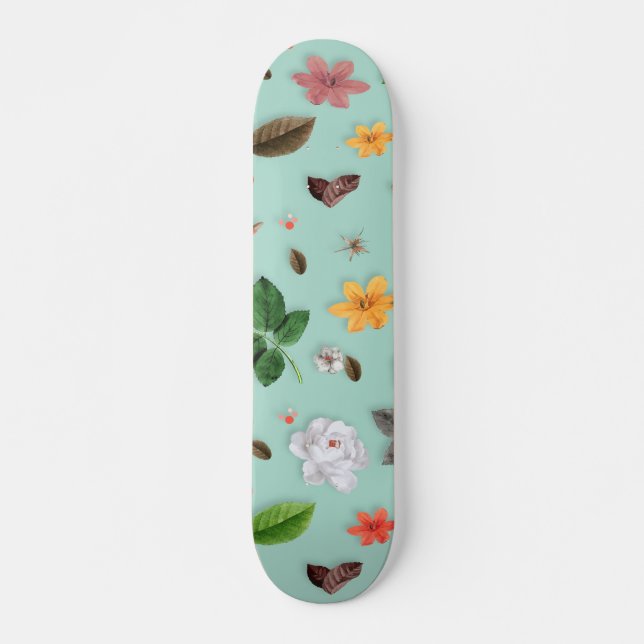 Skateboard Fleurs jaunes et roses blanches 22 (Devant)