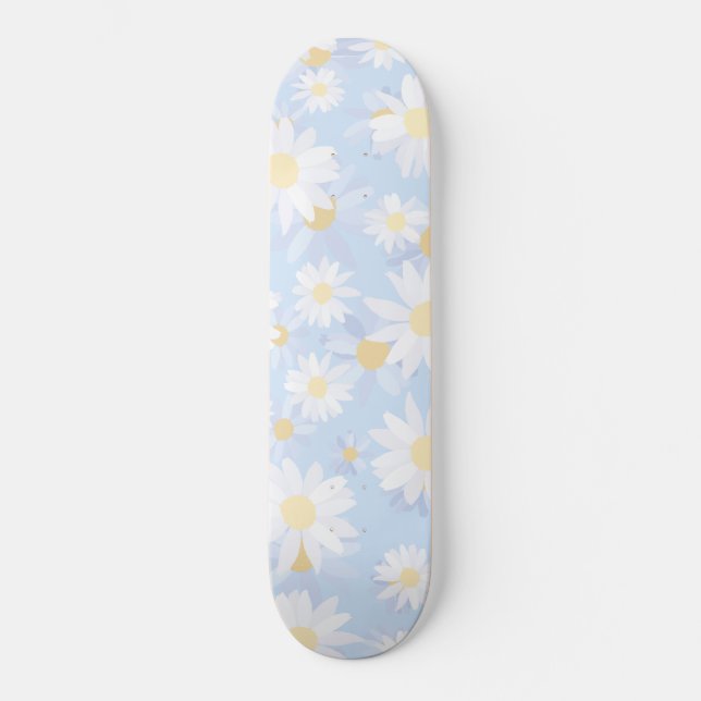 Skateboard Fleurs marguerites Bleues Classiques (Recto)