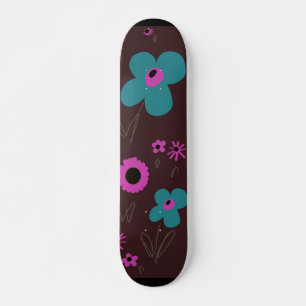 Skateboard Fleurs marguerites Turquoise Magenta Black eggplan