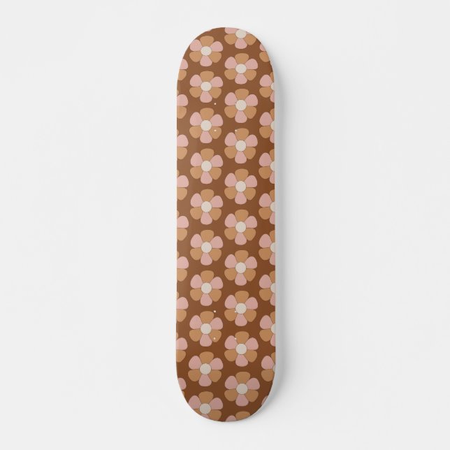 Skateboard Fleurs neutres les années 70 rétro Brown (Devant)