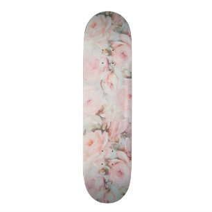 Skateboard Fleurs roses élégantes turquoises romantiques de