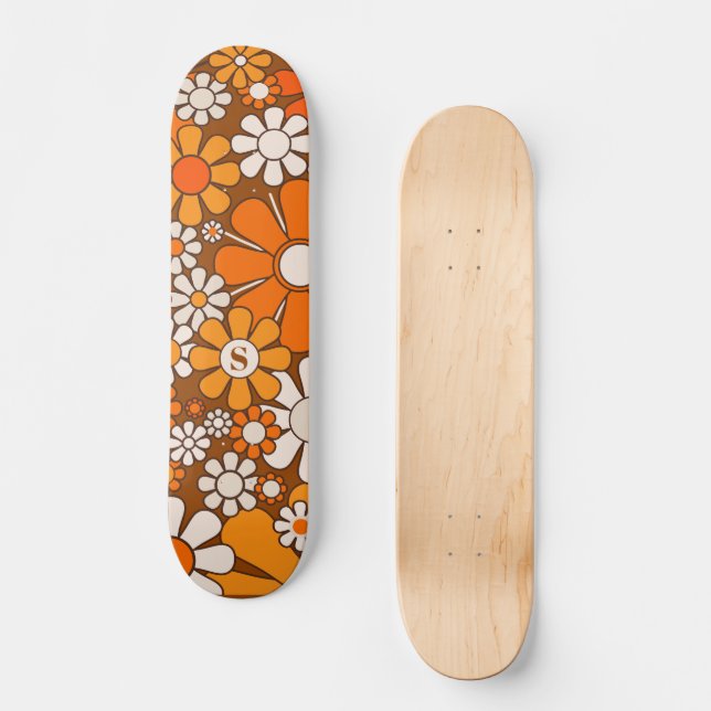 Skateboard Fleurs super les années 70 rétro Brown et orange a (Recto)