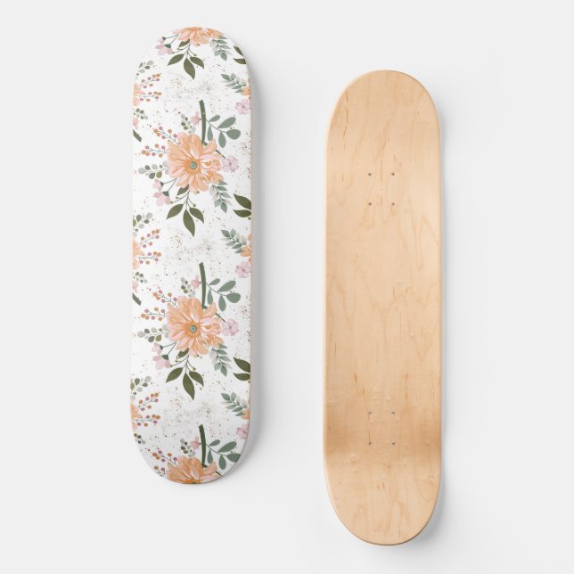 Skateboard fleurs sur arrière - plan blanc (Recto)