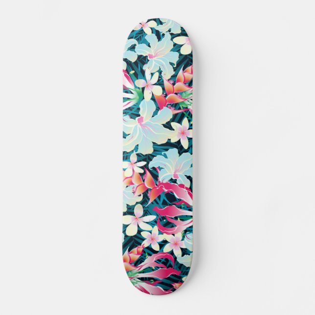 Skateboard Fleurs tropicales colorées (Recto)
