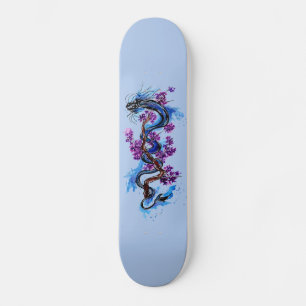 Skateboard Fleurs violettes de dragon bleu