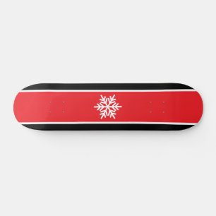 Skateboard Flocon de neige rouge vif noir blanc rayures de co