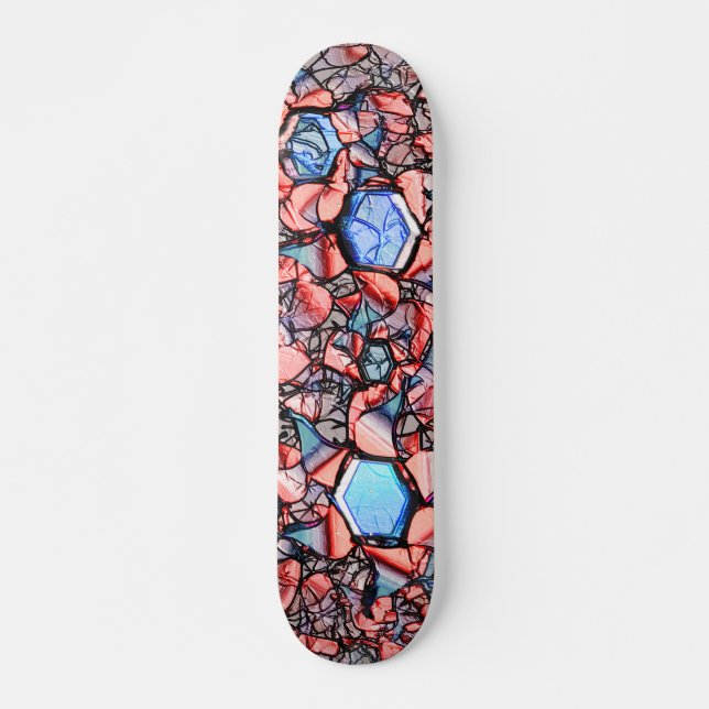 Skateboard Flor virtuel entalhada nas cores azul e salmão (Devant)