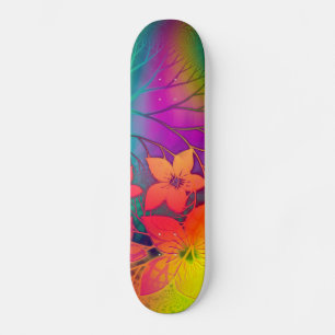 Skateboard Floral arc-en-ciel