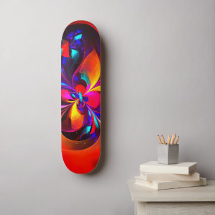 Skateboard Floral moderne Art Abstrait Rouge Bleu Motif #07