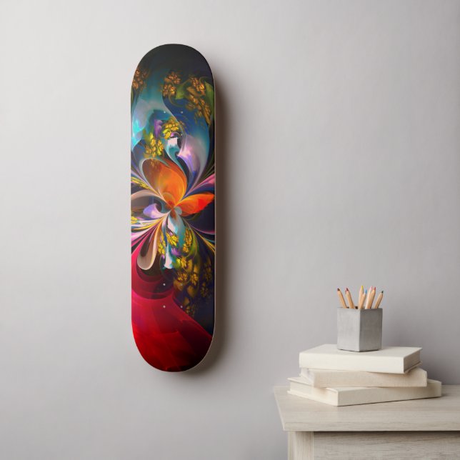 Skateboard Floral moderne Art Abstrait Rouge Bleu Motif #13 (Art mural)