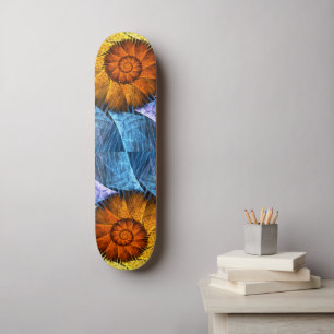 Skateboard Floral Orange Bleu Jaune Art Abstrait