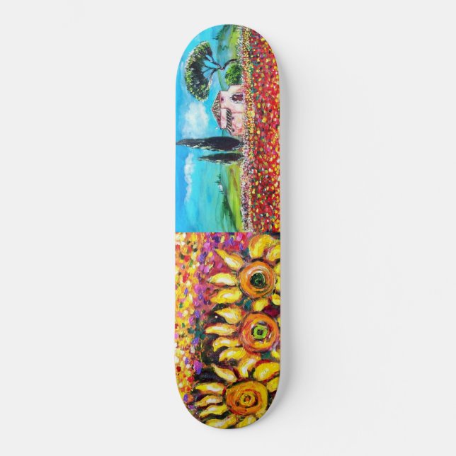 Skateboard FLORE EN TOSCANE, vert rouge rose jaune (Recto)