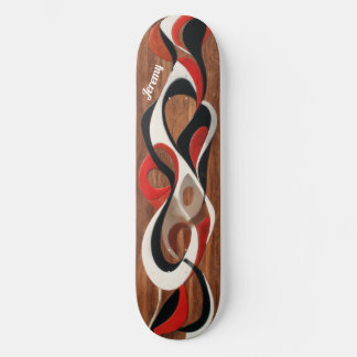 Skateboard Flowing abstract black, red, white sur noyer