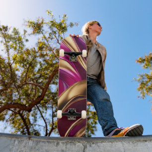 Skateboard Flux Abstrait Art-Fuchsia violet et or-
