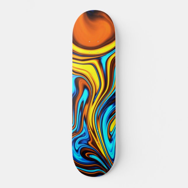 Skateboard Flux de lave Abstraite dorée et bleue (Recto)