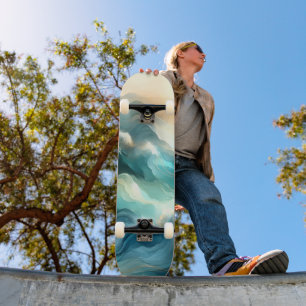 Skateboard Flux d'océan doré Vagues abstraites