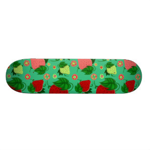 Skateboard Fraises roses vertes rouges