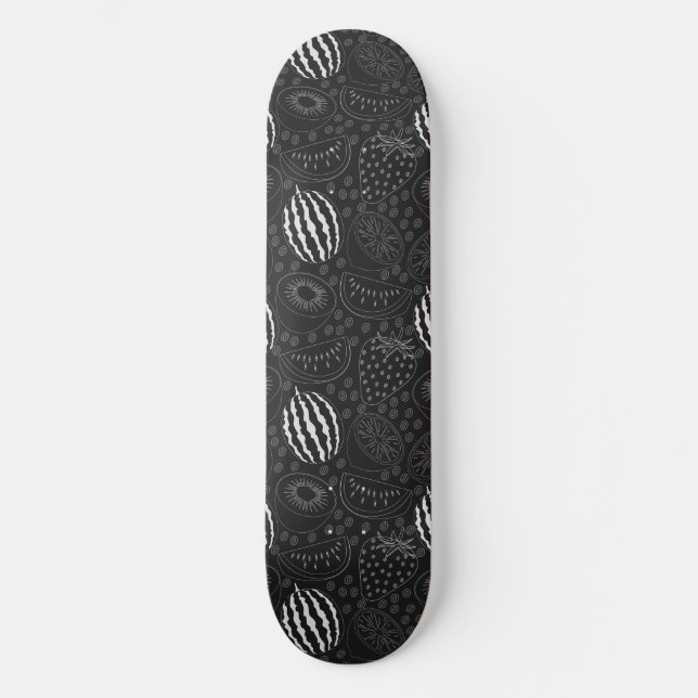 Skateboard Fruit sans couture motif noir et blanc Tropical (Recto)