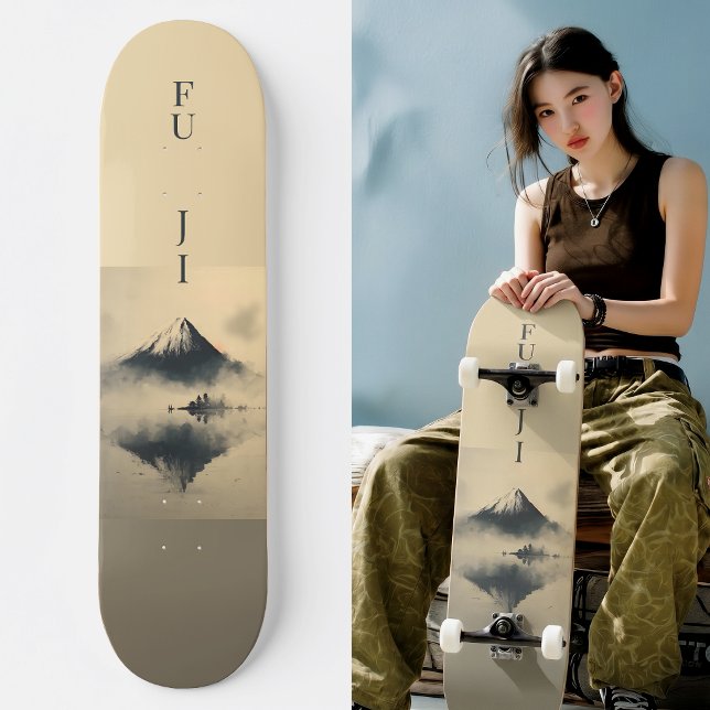Skateboard FUJI - Minimalist Sumi-e Ink (Trucks and wheels are customization options and are not included in the price.)