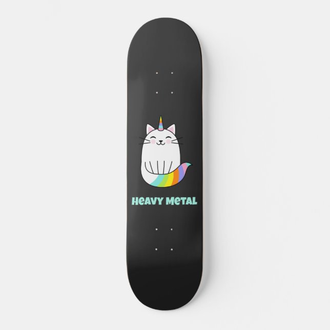 Skateboard Funny heavy metal unicorne arc-en-ciel chat (Recto)