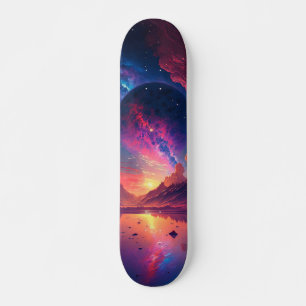 Skateboard Galaxie colorée Planète surplombant le lac Alien
