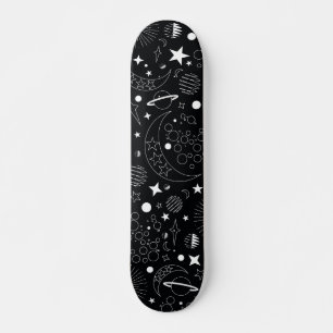 Skateboard Galaxie cosmique céleste noire et blanche
