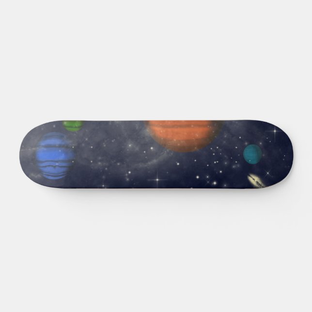 Skateboard Galaxies avec étoiles et planètes dans l'espace (Horz)