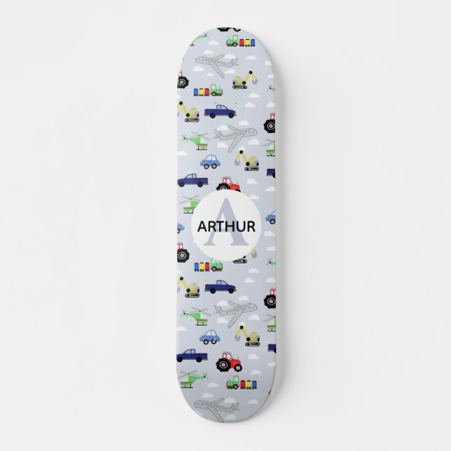Skateboard Garçons Cool Bleu Moderne Transport Voiture Motif  (Devant)