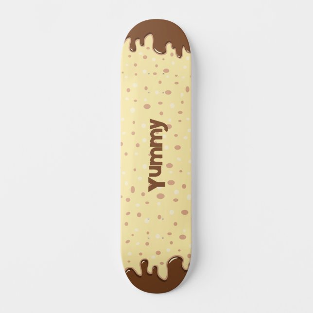 Skateboard Gâteau à goutte de dessin animé avec nom (Recto)
