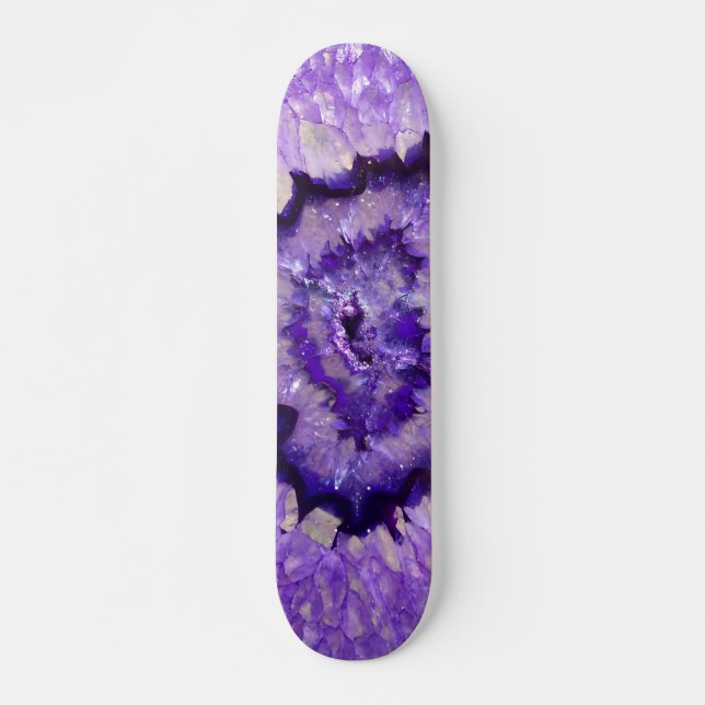 Skateboard Géode d'agate violet tombé (Devant)