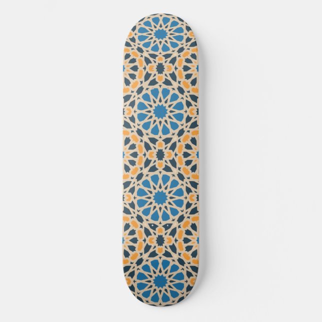 Skateboard Geometric Moroccan Tile & Orange Pattern (Recto)