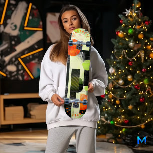 Skateboard Géométrique Abstrait avec Orange et Vert Gras
