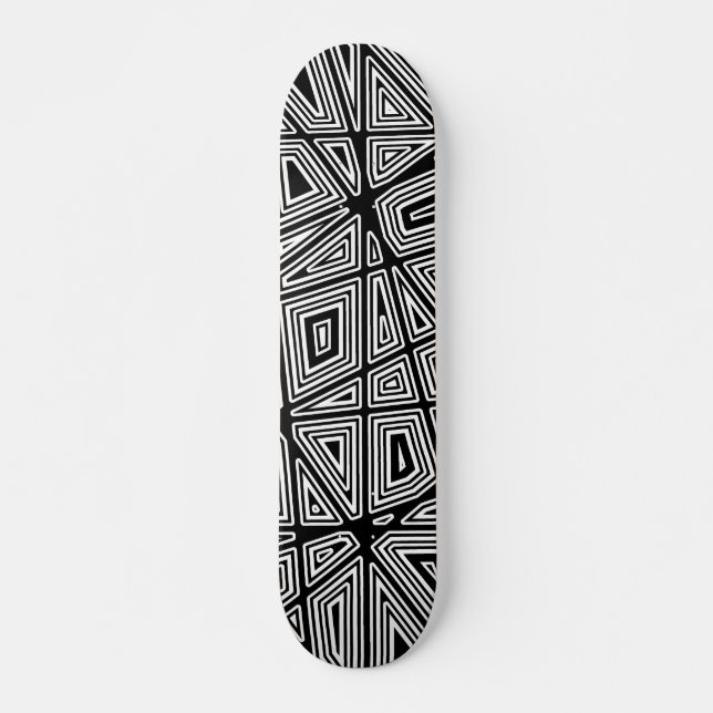 Skateboard Géométrique - Noir sur Blanc (Devant)