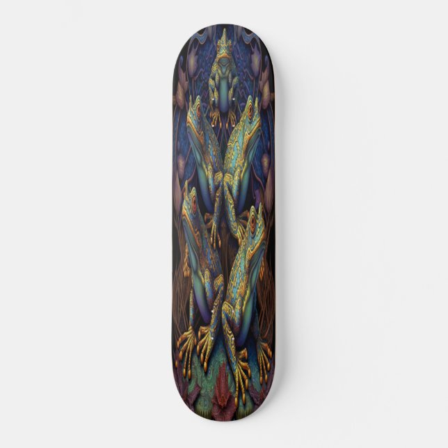 Skateboard Girly 5 Blue Gold Artistic Frogs (Front)