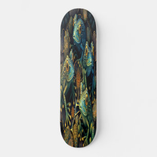 Skateboard Girly Cute Blue Gold Grenouilles artist