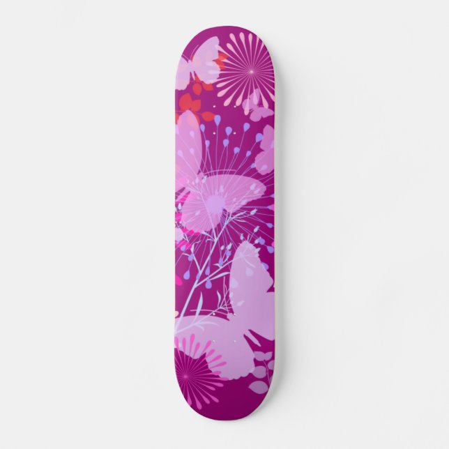 Skateboard Girly rose pourpre vibrant de jardin de papillon (Recto)