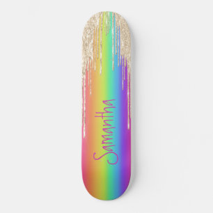 Skateboard Girly Sparkle violet arc-en-ciel