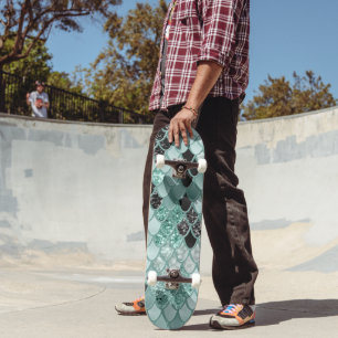 Skateboard Glam Turquoise molle de sirène noire #1