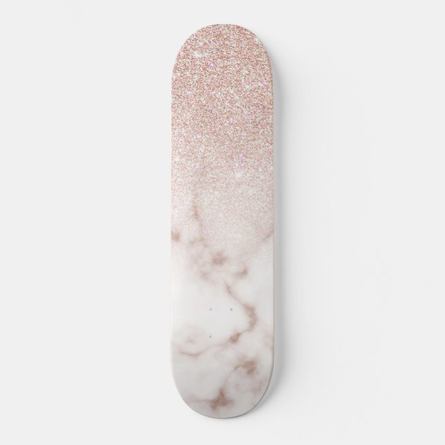 Skateboard Glamour Rose or Parties scintillant blanche Marbre (Recto)