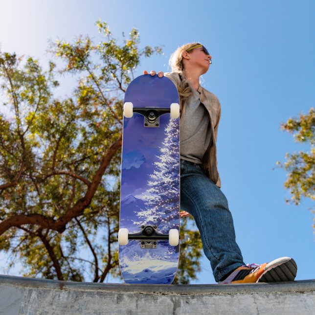 Skateboard Glowing Christmas Tree Snowy Mountain Landscape (Extérieur 1)