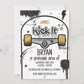 Skateboard Gold Invitation
